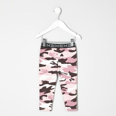 Mini girls pink camo print leggings